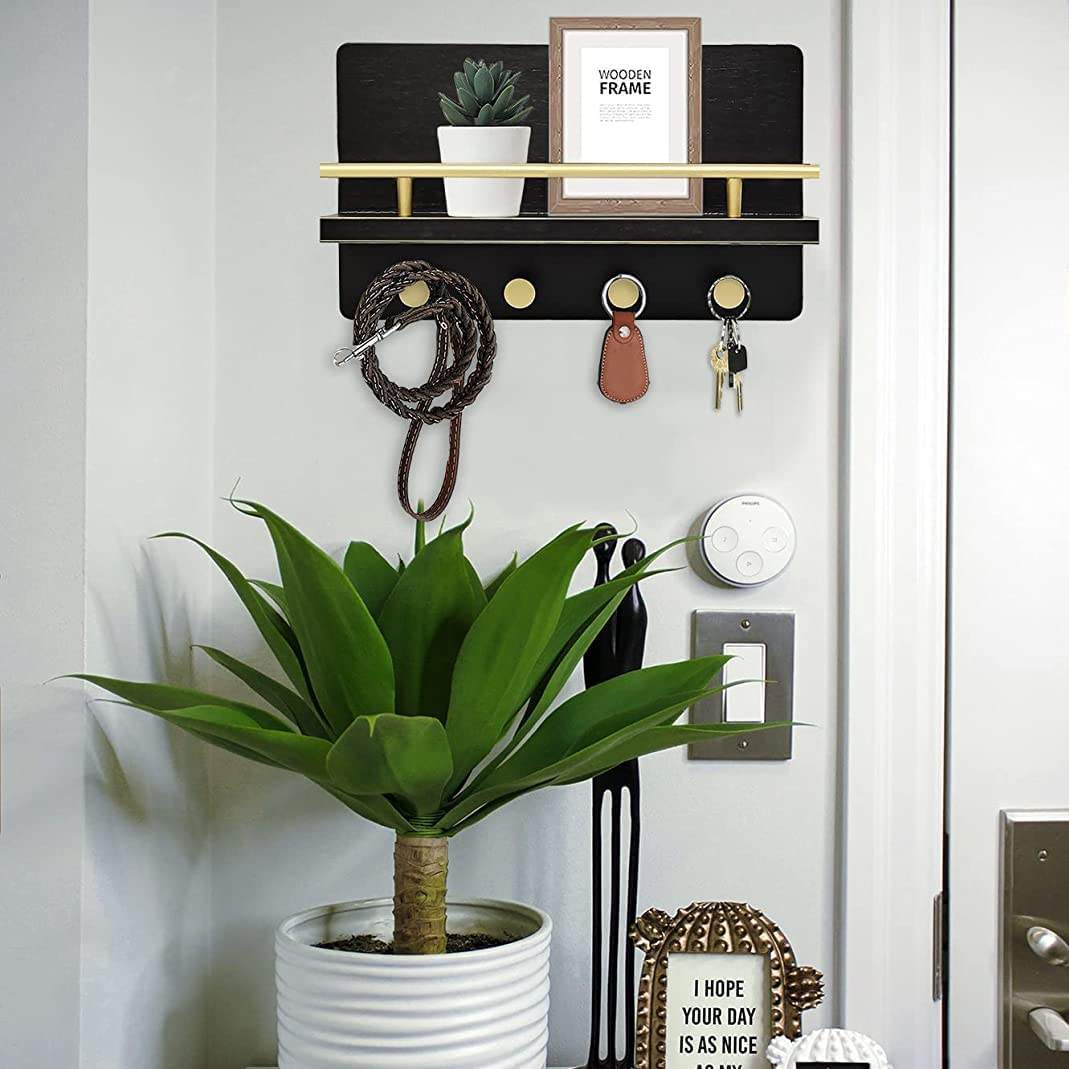 Wood Wall Hanging Mail Organizer Key Holder 35 Inch Coat Rack Wall