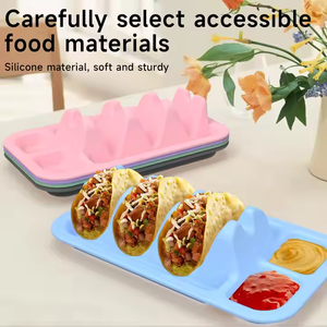 Lebensmittel qualität Silikon Taco Platten halter Hitze beständiger Silikon Serviert ablett Stand Taco Rack Mit Trennwänden Wieder verwendbarer Taco Halter - Product Image 5