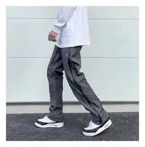 Custom Slim Fit Men's Jogger Track Pants Baggy Side Zipper Casual Style Sweat Pants Mid Waist Drawstring