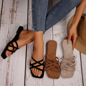 ashion Plus Size Slippers Women 2025 Summer New Korean <b>Style</b> Thin With Square <b>Head</b> Outside Wear Flat Cool Wholesale231231 231 - Product Image 1