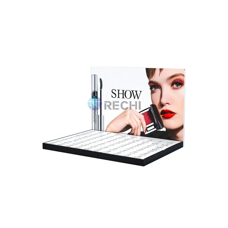 RECHI Factory Cosmetic Store Table Top Mascara Lipstick Display Rack Custom Design Led Acrylic Makeup Stand Cosmetic Display