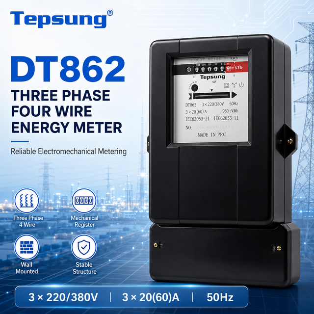 Tepsung DT862 Three Phase Four Wire Electric kWh Meter Bakelite Material Class2 Accuracy Analog Display 60/125A 50/60Hz