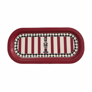160x350 mm Rectangular Metal Tray <b>Nutcracker</b> Elegant Striped Pattern with Checkered Border Mother Pearl Serving Tray Arab Style - Product Image 2