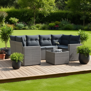 Pe <b>Rattan</b> Garden <b>Sofa</b> Set 6 Seater Outdoor Furniture Contemporary Design Grey - Product Image 2