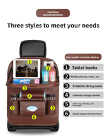 Organisateur de siège arrière de voiture en cuir PU avec support pour tablette, plateau pliable, porte-gobelet, sac de rangement multi-poches, durable