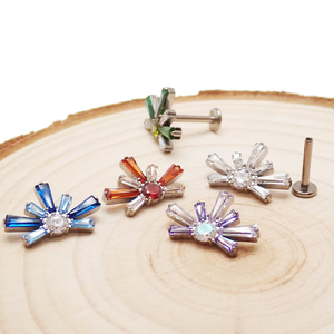 Lotus in Stock G23 Titanium Sunshine Snow Flake Internal Threaded CZ Flat Back Cartilage Earrings 18G 16G Piercing - Product Image 4
