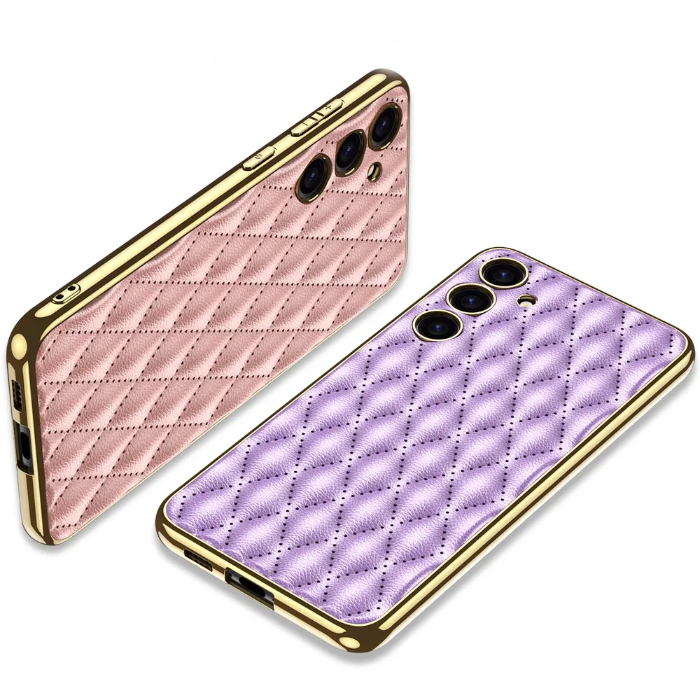 Electroplated leather case for samsung S24 Ultra Galaxy S24 Plus cover hard shell cell phone case wireless charging phone case