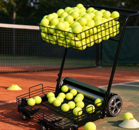 Chariot à balles de tennis en acier, chariot portable pour collecter les balles de tennis, panier à double couche en fil métallique, chariot d'entraînement et d'enseignement de tennis