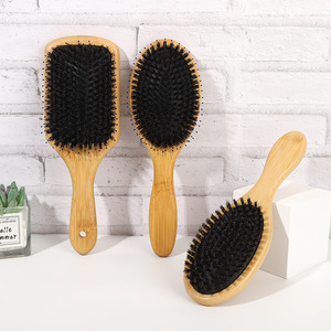 Brosse à cheveux 100 % bambou, confortable et tendance, avec design découpé au laser, poils naturels et tête de massage en caoutchouc pour salon et coiffure à domicile - Product Image 5