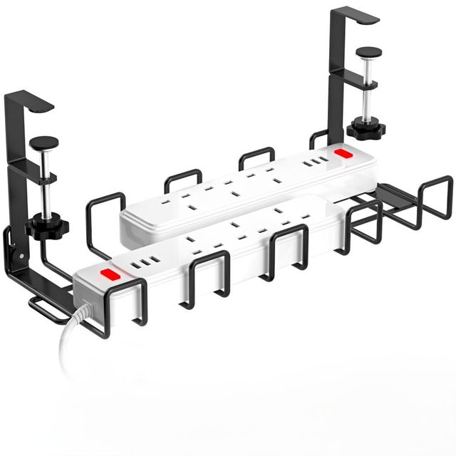 Black Under Desk Cable Management Tray Cord Organizer No Drill Wire Organizer Cable Management Tray with Clamp for Desk