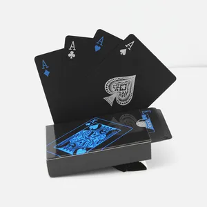 Cartas de juego de plástico de PVC de alta calidad, cartas de póker negras impermeables, regalo creativo duradero