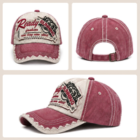 Casquette de baseball vintage en sergé vieilli, 6 panneaux, réglable, style Dad Hat, avec patch lettre brodé, bord déchiré, visière courbée, décontractée pour l'extérieur