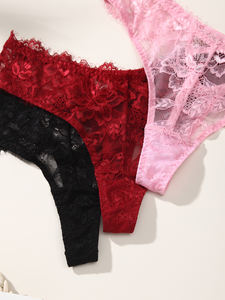 नई डिजाइन ठोस रंग देखने के माध्यम से सांस लेने योग्य नरम सहज सहज महिला महिला फीता पैंटी - Product Image 6