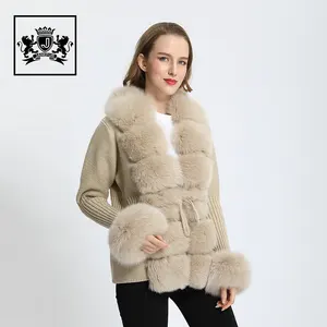 Hot sale new solid crop long sleeve knit women cardigan with fur trim