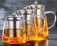 Vente en gros de théière en verre borosilicate résistant à la chaleur, ensemble de tasses à thé en verre transparent