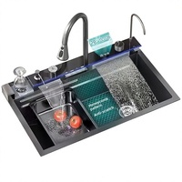 Évier de cuisine KEGAO en acier inoxydable 304, avec affichage numérique à 5 touches, robinet cascade double, pour lavage de légumes, design de luxe