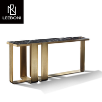 Table console de luxe minimaliste personnalisée de pieds en acier inoxydable avec dessus en marbre pour le salon