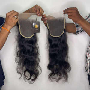 Fermeture frontale en dentelle 13x4 sans enchevêtrement de cheveux naturels avec faisceaux, faisceau de cheveux humains bruts de haute qualité avec fermeture - Product Image 1