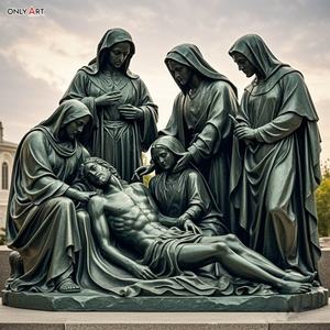 Estatua cristiana católica decimotercera estación tamaño real abajo de la Cruz cuerpo de Jesús tomado famoso Jesús 14 estación escultura de latón - Product Image 4