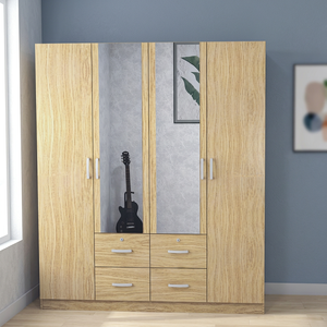 Modern 4-Door 4-Drawer <b>Mirror</b> Panel <b>Wardrobe</b> Contemporary Bedroom Gym Apartment Furniture Malaysian Wooden Chipboard Home Hotel - Product Image 2