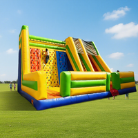 Mur d'escalade gonflable en PVC avec toboggan et montagnes, protection UV, capacité 1000 kg, installation facile