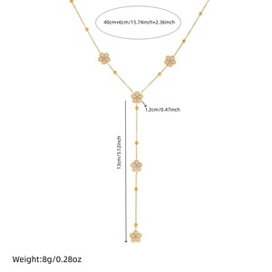 Korean Style Flower Pendant Gold Plated <b>Long</b> Tassel <b>Necklace</b> With Simulated Pearl Petal Design For Everyday Wear - Product Image 4