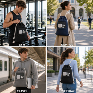 Mochila con cordón y logotipo personalizado OEM ODM MOQ 500 piezas Resistente al agua Ventana de malla de poliéster 3 colores Tamaño personalizado Venta al por mayor - Product Image 4