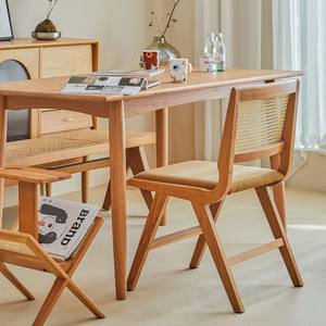 Silla de Madera Maciza de Ratán Estilo Nórdico, Silla de Comedor Tapizada en Madera de Cerezo, Muebles Modernos Minimalistas para el Hogar - Product Image 2