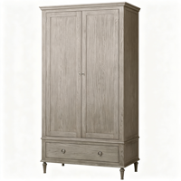 Armoire 2 portes en bois massif avec 1 tiroir, style ferme, finition chêne patiné, placard de rangement autoportant pour chambre à coucher, vente en gros