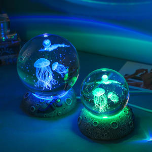 Bola de Cristal Grabada con Animales Marinos, Medusas, Lámpara Nocturna Decorativa, <span class=keywords><strong>Serie</strong></span> Océano, Bola de Cristal con Base de Luz LED Iluminada - Product Image 4