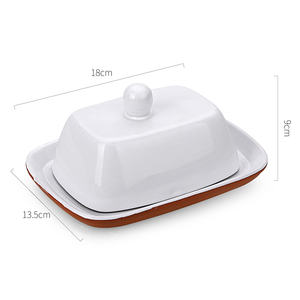 <span class=keywords><strong>Assiette</strong></span> à beurre en terre cuite blanche et brillante avec couvercle en grès céramique rectangulaire pour un usage domestique Pack de restaurant avec logo personnalisé - Product Image 6