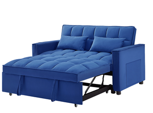 <b>Modern</b> Reclining Foldable 2-Seater Velvet <b>Sofa</b> 54" Pull-Out Sleeper <b>Bed</b> for Living Room & Hotel Bedroom Dark Blue - Product Image 4