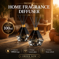 Diffuseur de parfum élégant en verre gris cristal sans alcool de 100 ml, artisanal, avec bâtonnets noirs, huile essentielle de qualité supérieure pour la diffusion
