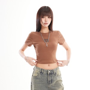T-shirt <span class=keywords><strong>femme</strong></span> en jersey avec logo, écologique, anti-boulochage, à épaules classiques, manches courtes, style coréen, amincissant et élégant pour l'été - Product Image 4