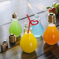 Forme d'ampoule créative de conception 200ml 250ml 300ml 400ml bouteille en verre de boisson claire bouteille de jus de lait lumière Led