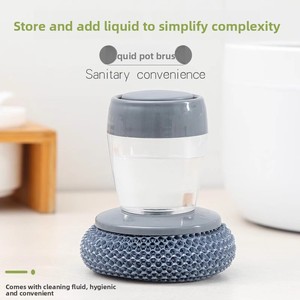 Handy Automatic <b>Liquid</b>-Adding Dishwashing Pot Brush Kitchen Home Silver Eco-Friendly Plastic Handle <b>Silicone</b> Sponge Brush - Product Image 4