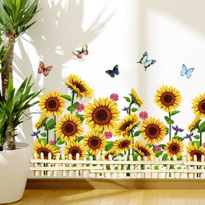 Giallo Girasole Adesivi Murali Verde Foglie di Carta Da Parati <span class=keywords><strong>Ciao</strong></span> Sole Decalcomania Della Parete Della Decorazione Della Casa Per Soggiorno camera Da Letto <span class=keywords><strong>Sticker</strong></span> - Product Image 6