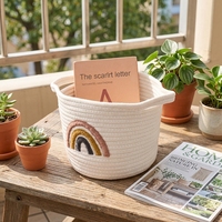 Panier rond en corde de coton tissé, créatif, portable, moderne, durable, écologique, avec poignée, pour le rangement de cosmétiques, livres, magazines