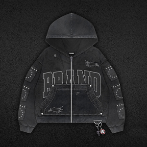 Sweat à capuche zippé oversize noir pour homme, style streetwear, avec motif imprimé lettres, poche avant, manches classiques, en molleton bouclette - Product Image 3