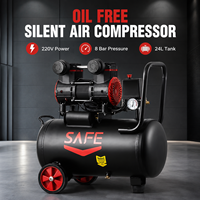 Compresseur d'air industriel silencieux SAFE sans huile, mini, portable, 220V, 8 bars, 24L, grande tête, pour atelier et outils pneumatiques
