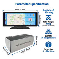Enregistreur portable CarPlay 10,26 pouces, navigation Bluetooth, enregistrement double avant et arrière, projection sur écran de rétroviseur
