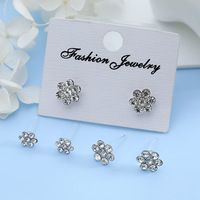 Pendientes de resina con flor de diamantes de imitación, 3-7mm, tono plateado, pétalos de cristal, pequeños, de varios tamaños, para mujer, joyería al por mayor a granel