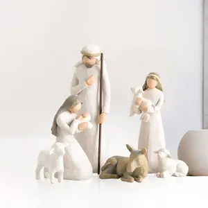 批发手绘白色圣诞系列树脂摆件6件套创意雕塑家居桌面装饰树脂工艺品