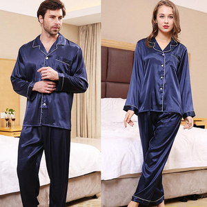 Traje de noche con mangas satinadas Pijamas de manga larga Pijamas para dormir para parejas Pijamas a juego para parejas - Product Image 5