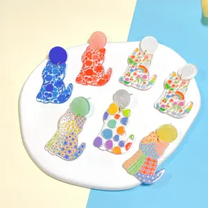 New Cartoon Animal Camo Colorful Printed Cat Woman Earrings Stud Children's Cheap Wholesale Stud Earrings Wholesale