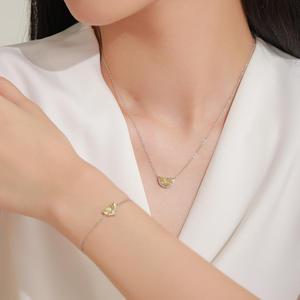 S925 Sterling Silver Zircon Yellow HalfMoon Chain <b>Bracelet</b> forWomen Romantic and Stylish JewelryGift Customizable copper version - Product Image 5