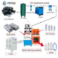 Machine de soufflage PET semi-automatique durable et pratique Petplus RF-2J2-140OX 2000BPH 200ml-2L 2 cavités, deux machines un four