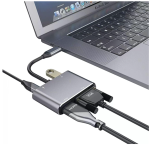 Station d'accueil USB-C 4-en-1 avec adaptateur PD 100W Type-C <span class=keywords><strong>4K</strong></span> HDTV VGA USB 3.0 pour ordinateur portable, téléviseur, projecteur - Product Image 1