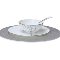 Service de table haut de gamme en porcelaine fine de style chinois, motif encre de Chine, bordure argentée, forme élégante et sophistiquée, pour hôtels