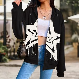 Sudadera con capucha y cremallera con estampado de estrellas para mujer, estilo Y2K, holgada, con capucha, estilo grunge, estética urbana, chaqueta de punto de manga larga - Product Image 5